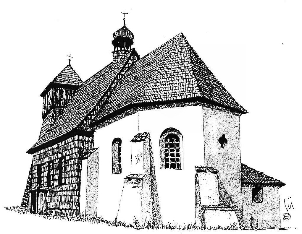 Drewniany kościół w Gliwicach, rys. Edward Wieczorek 18-13