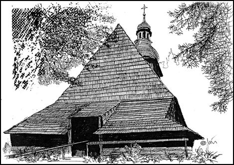 Kościół Świętego Krzyża w Istebnej Kubalonce, rys. Edward Wieczorek istebna clip image002