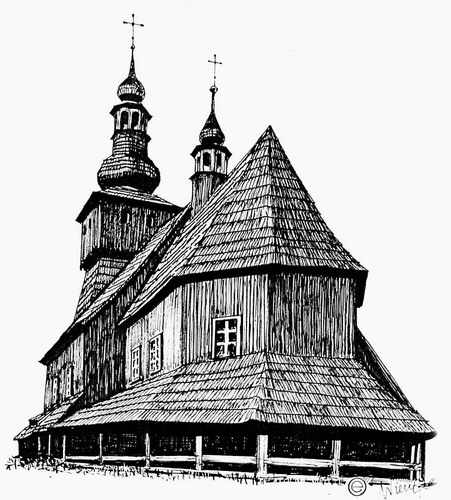 Kościół w Kaczycach, rys. Edward Wieczorek kaczyce1