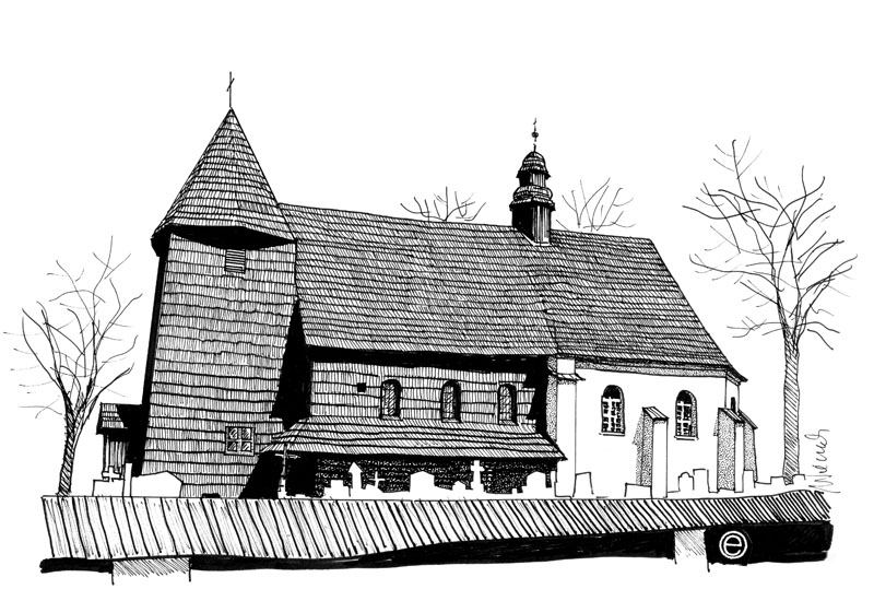 Kościół Trójcy Świętej w Rachowicach, rys. Edward Wieczorek rachowice rys