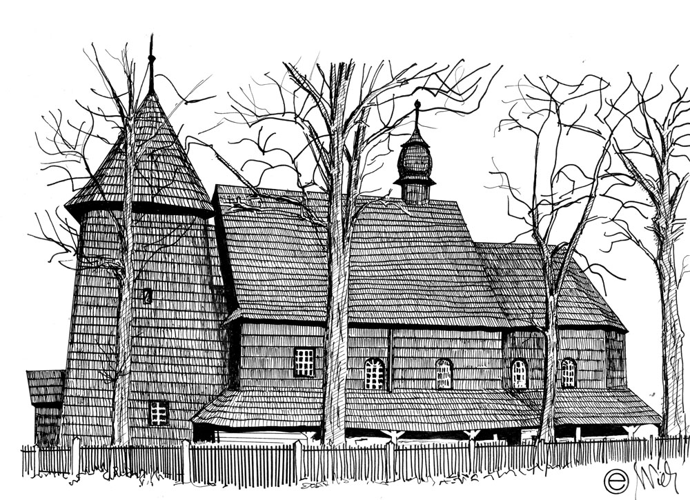 Kościół św. Katarzyny w Sierakowicach, rys. Edward Wieczorek 