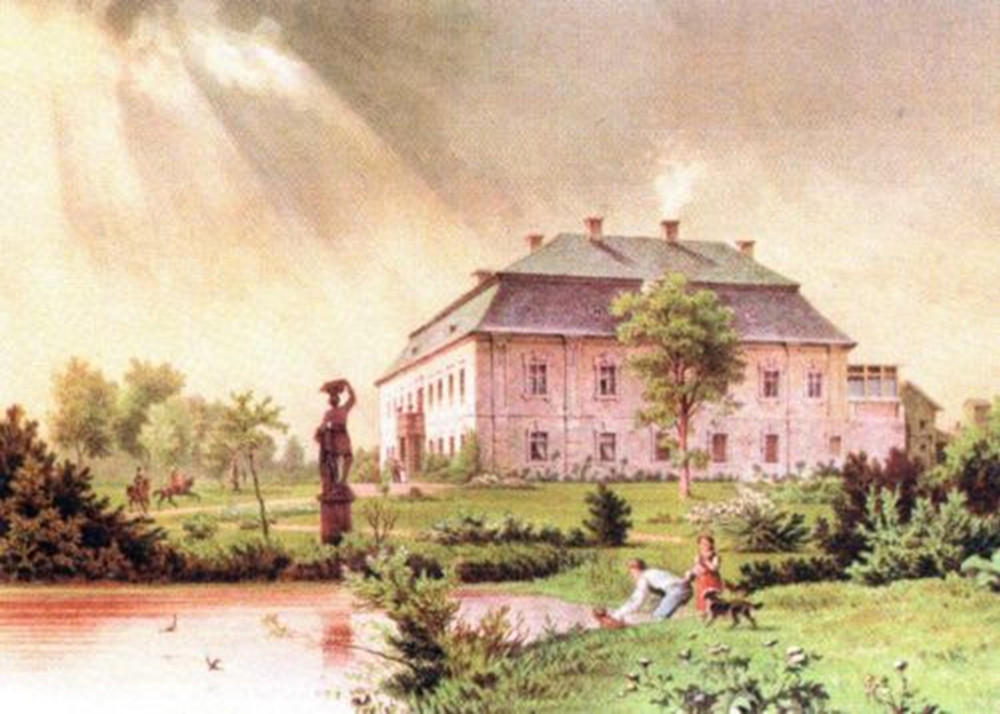 Wygląd pałacu w poł. XIX w. na litografii Dunckera wielowies
